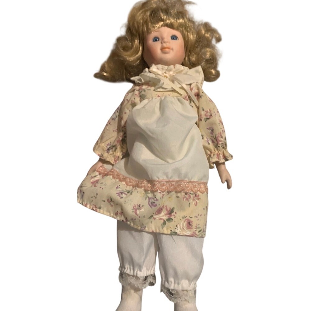 Vintage‎ Porcelain Doll Floral Dress Heirloom Collectible Display Doll